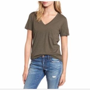 Madewell Army Deep Green Pocket V Neck Tee